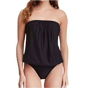 Spanx Bold Blouson Black One Piece Swimsuit Removable Straps Sz 16